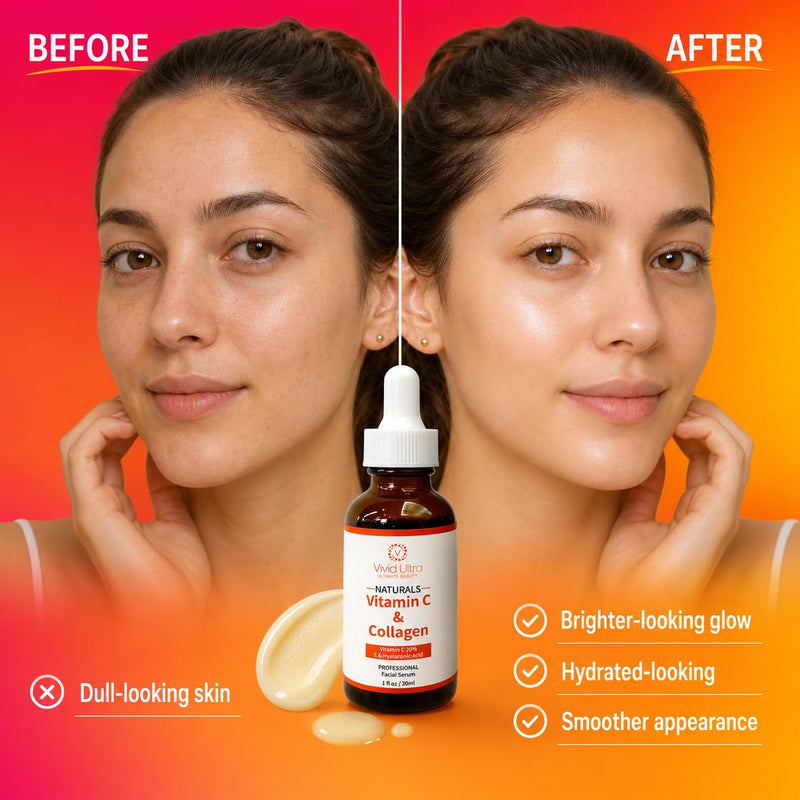 Vivid Ultra Vitamin C Serum for Face – Anti-Aging Serum with Hyaluronic Acid, Collagen & Vitamin E – Brightening Dark Spots, Firming Skin, Reducing Wrinkles & Acne Scars – 1 Fl Oz