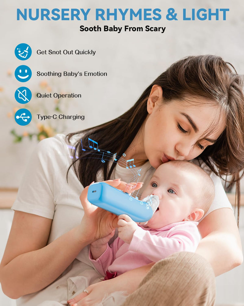 [Australia] - Nasal Aspirator for Baby, Electric Baby Nose Suction with 5 Adjustable Levels Suction, USB-C Rechargeable Mucus Cleaner with Lights and Music, Baby Nasal Aspirator for Toddler with 3 Silicone Tip 