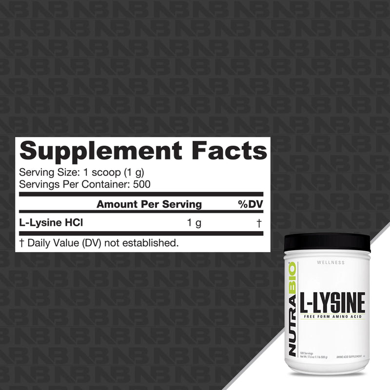 [Australia] - NutraBio L-Lysine Powder - Pure Grade Amino Acid - 500 Grams - Essential Amino Acid - Non-GMO - Gluten-Free - Vegan 