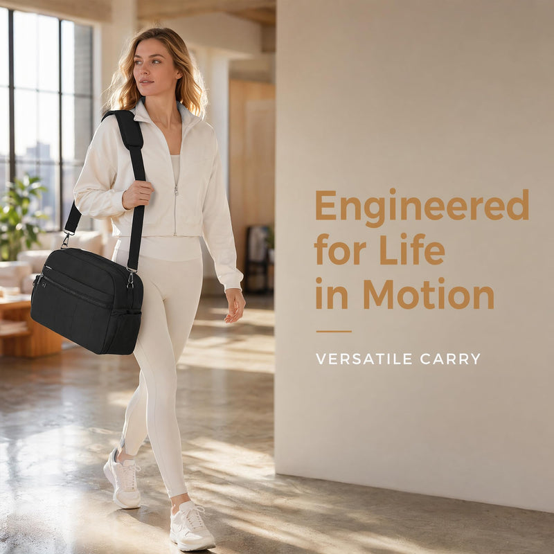Perphy Travel Duffel Cross-body Bag for Women Multi-Pocket Yoga Gym Tote with Adjustable & Removable Strap Black 15.7 * 6.3 * 11.0 inches 15.7*6.3*11.0 inches