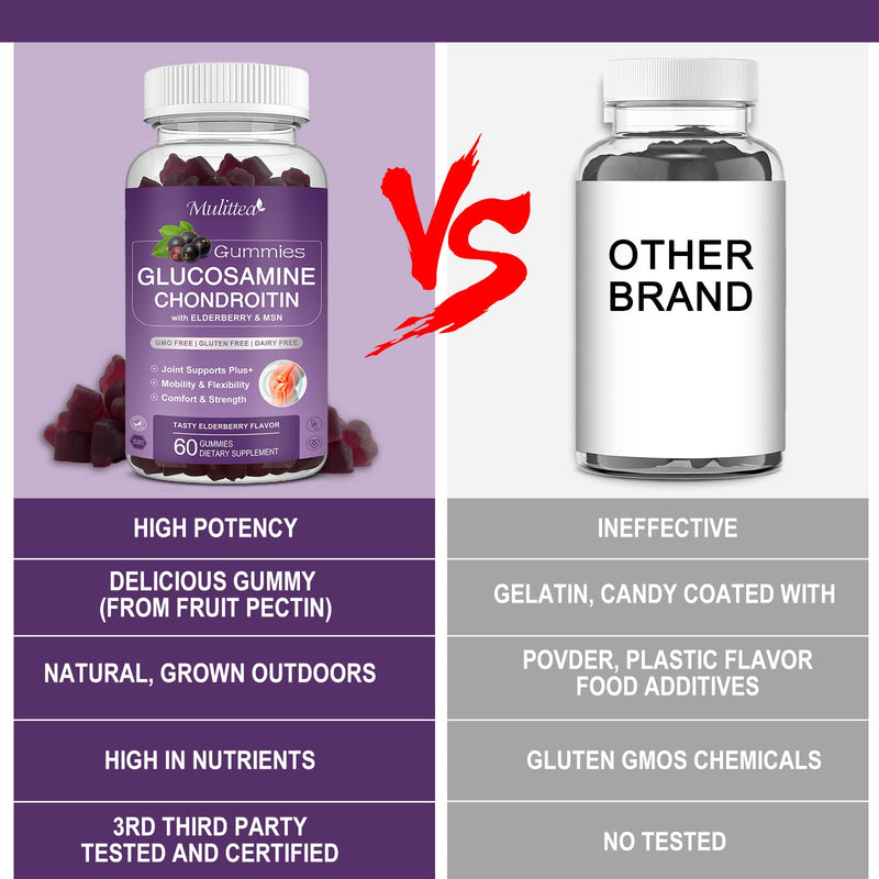 [Australia] - Glucosamine Chondroitin Gummies - Extra Strength Joint Support Supplement with MSM & Elderberry for Natural Joint, Antioxidant Immune Support for Adults, Men & Women-(2 Pack) 60 Count (Pack of 2) 