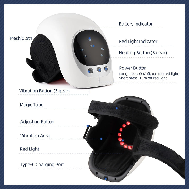 [Australia] - LIARTY Knee Massager Joint Pain Relief 3 Heat Levels, Red Light Knee Massager, Wireless Knee Massager with Heat and Vibration Massage for Relief, Silver Silver 