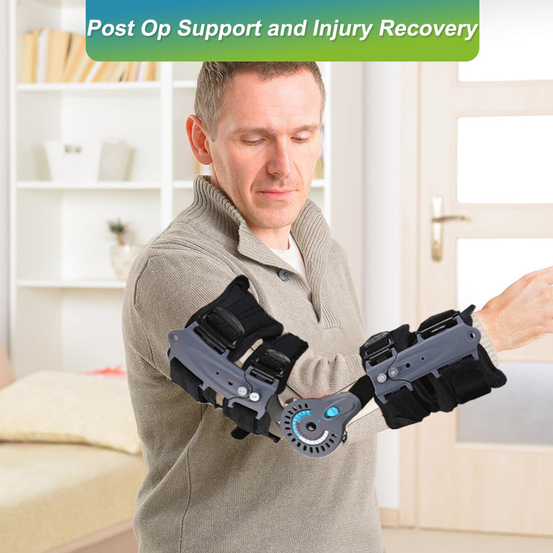 [Australia] - Komzer Hinged Elbow Brace, Adjustable Post OP ROM Elbow Brace with Sling Stabilizer Splint Arm Injury Recovery Support After Surgery (Right) Right 