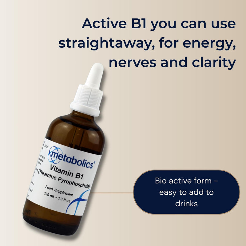 Vitamin B1 (Thiamine Pyrophosphate) Liquid – 100ml | Active Coenzyme Form | Supports Energy, Nervous System, Heart & Cognitive Function | Additive-Free | UK Made | Metabolics