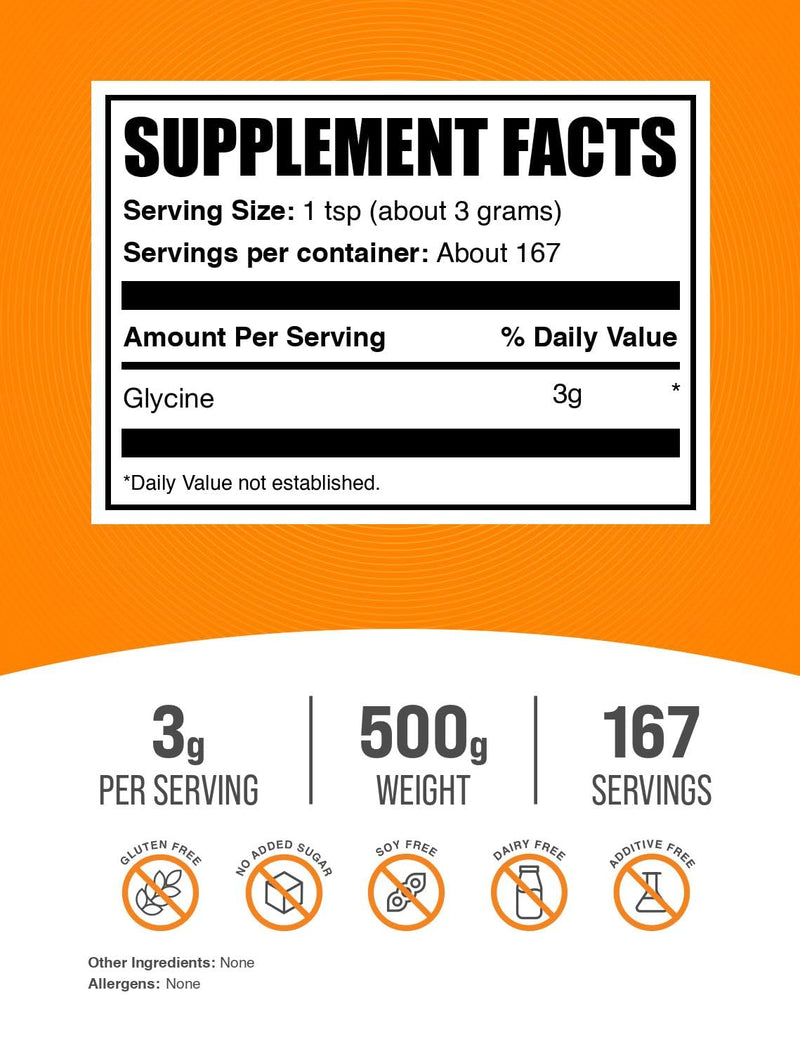 [Australia] - BulkSupplements.com Glycine Powder - Glycine Supplements, Amino Acid Supplement - Unflavored & Gluten Free, 3g per Serving, 500g (1.1 lbs) (Pack of 1) 1.1 Pound (Pack of 1) 