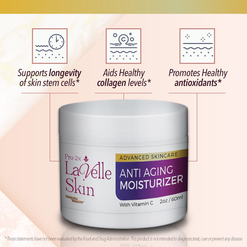 Pro 2x LaVelle Skin Moisturizer - Anti Aging Moisturizer for Face - 2 Month Supply - Promote Younger Looking Hydrated Skin - Contains Vitamins, Ceramides, & Collagen - Help Reduce Wrinkles Appearance