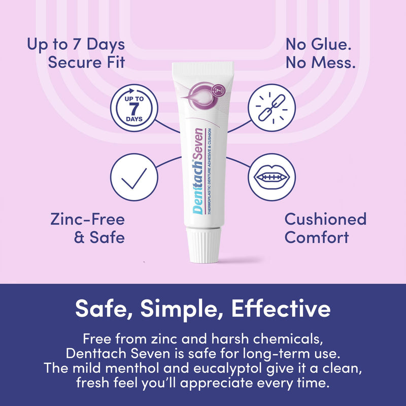 [Australia] - Denttach Seven Denture Adhesive, Thermoplastic Denture Cushion and Reliner, Upper and Lower Denture Comfort for Up to 7 Days, Zero Glue, Zinc Free 1 