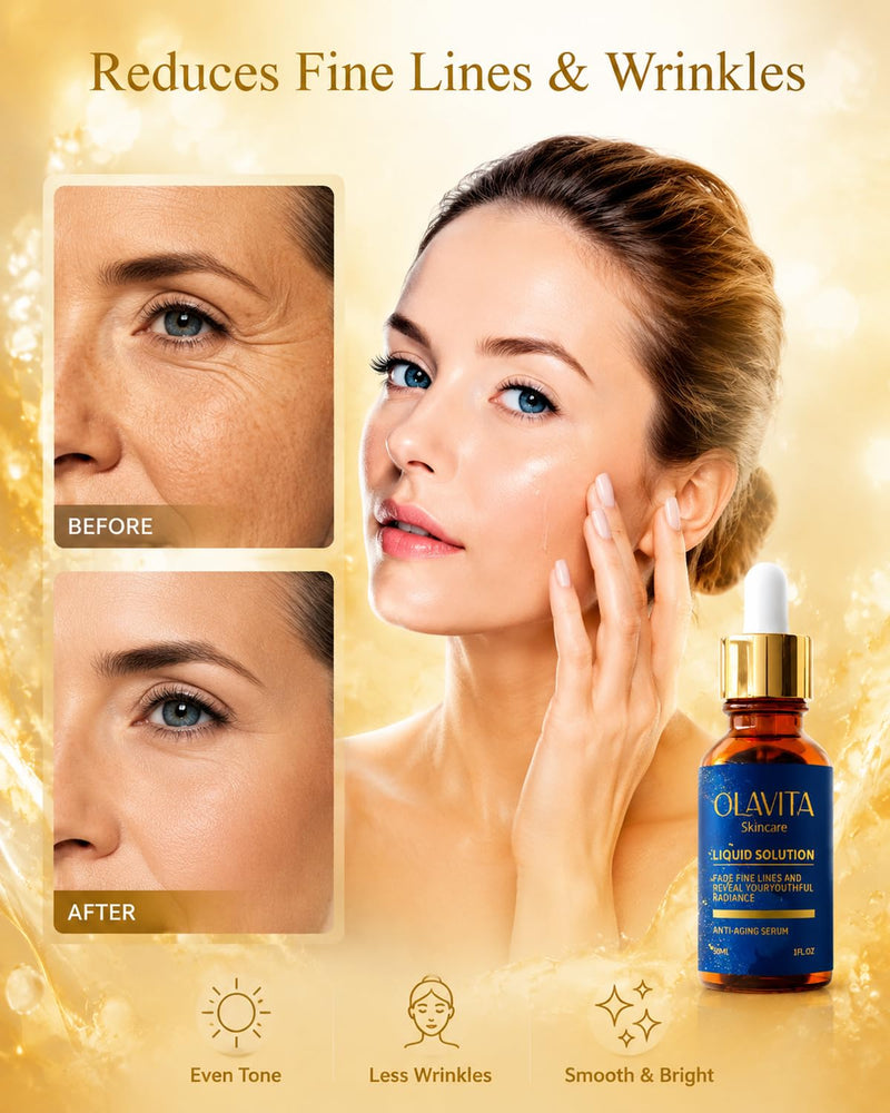 Liquid Solution Anti Aging Serum, Vitamin C & E Hydrating & Firming, with Collagen Support Helps Look of Fine Lines, Improves Elasticity & Radiance for All Skin Types (1, P) 1 1 Fl Oz (Pack of 1)