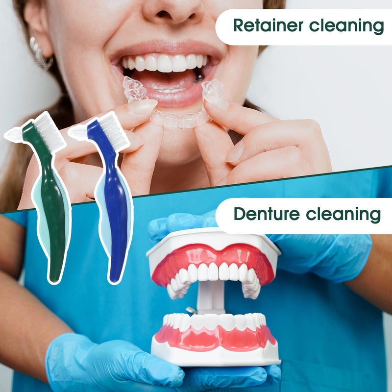 [Australia] - Gjinx Denture Brush, 2PCS Double Sided Denture Toothbrushes with 1 White Case for Dentures Cleaning Care, Retainer Brush with Ergonomic Rubber Handle for Effective Cleaning 