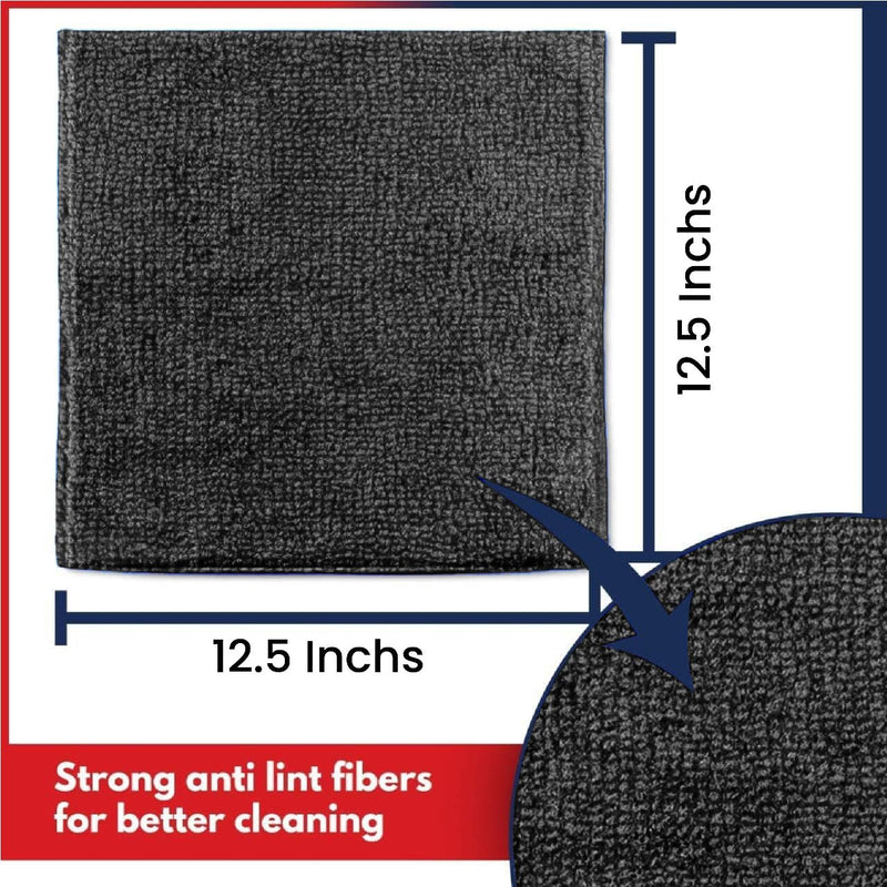 [Australia] - Microfiber Cleaning Cloth - 12Pcs 12.5x12.5 inch High Performance - 1200 Washes, Ultra Absorbent Microfiber Towels for Cars Weave Grime & Liquid for Streak-Free Mirror Shine-Microfiber Cloth Black 