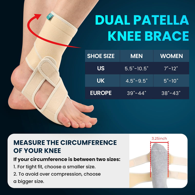 Welnove Drop Foot Brace with Arch Support, AFO Ankle Brace for Walking, Relieves Instability of Lower Limbs by Foot Drop, MS, TBI, Spinal Cord Injury, Cerebral Palsy (Right, Beige)