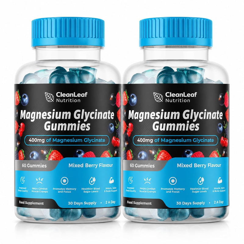 Magnesium Glycinate Twin Pack Gummies - 400mg High Absorption Formula for Sleep, Stress Relief & Muscle Health - Mixed Berry Flavor, Non-GMO, 60-Day Supply for Adults 60 count (Pack of 2)