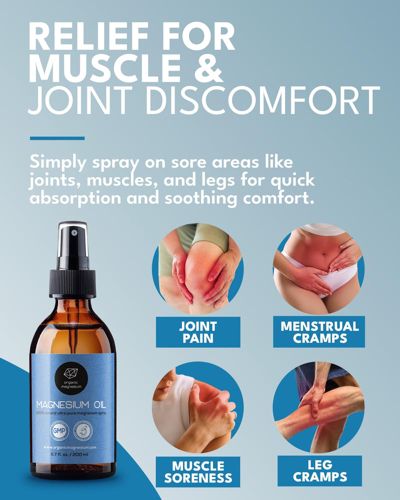 Magnesium Spray for Restless Legs, Muscle Cramps, Joints & Sleep – Topical Magnesium Oil for Feet & Body – Zechstein Source – 100% Natural & Ultra Pure – 200ml Glass Bottle 200 ml (Pack of 1)