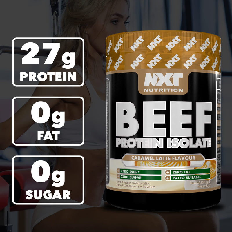 NXT Beef Protein Isolate 540g - High Protein Powder in Natural Amino Acids - Paleo, Keto Friendly - Dairy and Gluten Free | 540g (Caramel Latte)