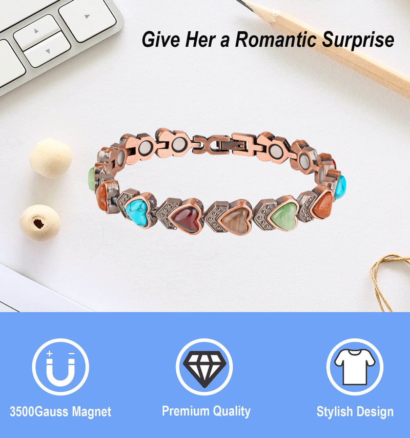 [Australia] - Copper Bracelet for Women, Magnetic Copper Bracelets, Magnetic Turquoise Copper Bracelets with Adjust Tool Heart Shape 