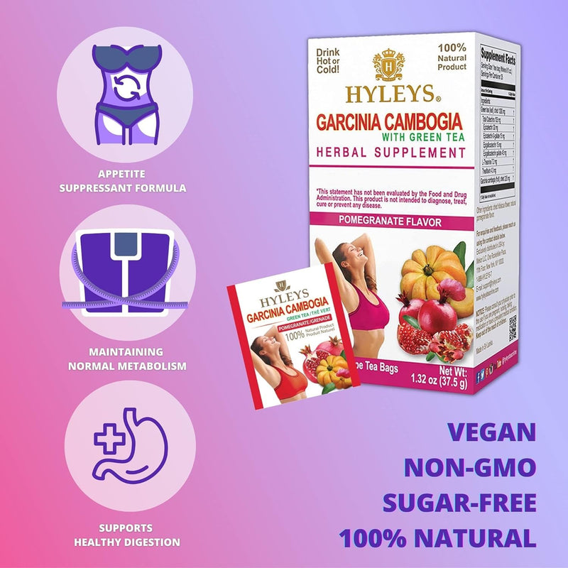 [Australia] - HYLEYS Tea Garcinia Cambogia Green Tea with Pomegranate Flavor - 25 Tea Bags 25 Count (Pack of 1) 