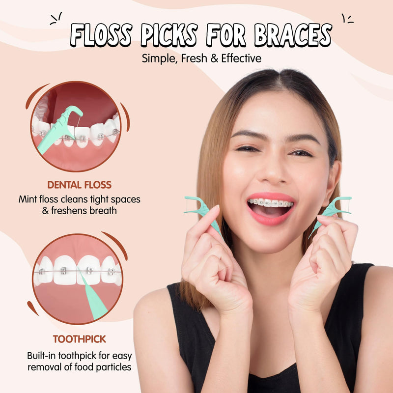 [Australia] - Braces Essentials Bundle Cleaning Kit for Teeth, Portable Orthodontic Toothbrush Kit Oral Care Dental Travel Kit - Sonic Toothbrush Floss Picks Wax Dots- 3pc Bundle-for Kids & Teens & Young Adults 