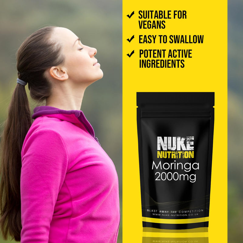 Nuke Nutrition Moringa Tablets 2000mg - 365 Tablets - Pure Moringa Oleifera Supplement Rich in Antioxidants Like Quercetin & Vitamins A, C & B6 - Moringa Leaves Extract - Easy Swallow & Vegan 1 count (Pack of 365)