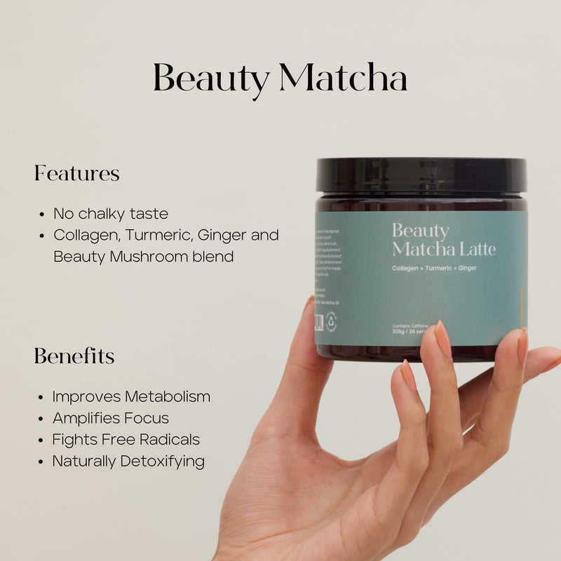 [Australia] - KROMA. Ceremonial Grade Matcha Powder, Gluten Free Green Tea Collagen Powder with Mushrooms, Ginger, Turmeric, L Theanine, Maca, Matcha Latte Powder with Natural Caffeine for Energy Support Matcha Latte Jar 