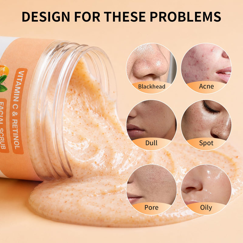 Vitamin C and Retinol Face Scrub, Facial Scrub Exfoliating Clears Blackheads, Improve Dark Spot and Acne 100g/3.5oz