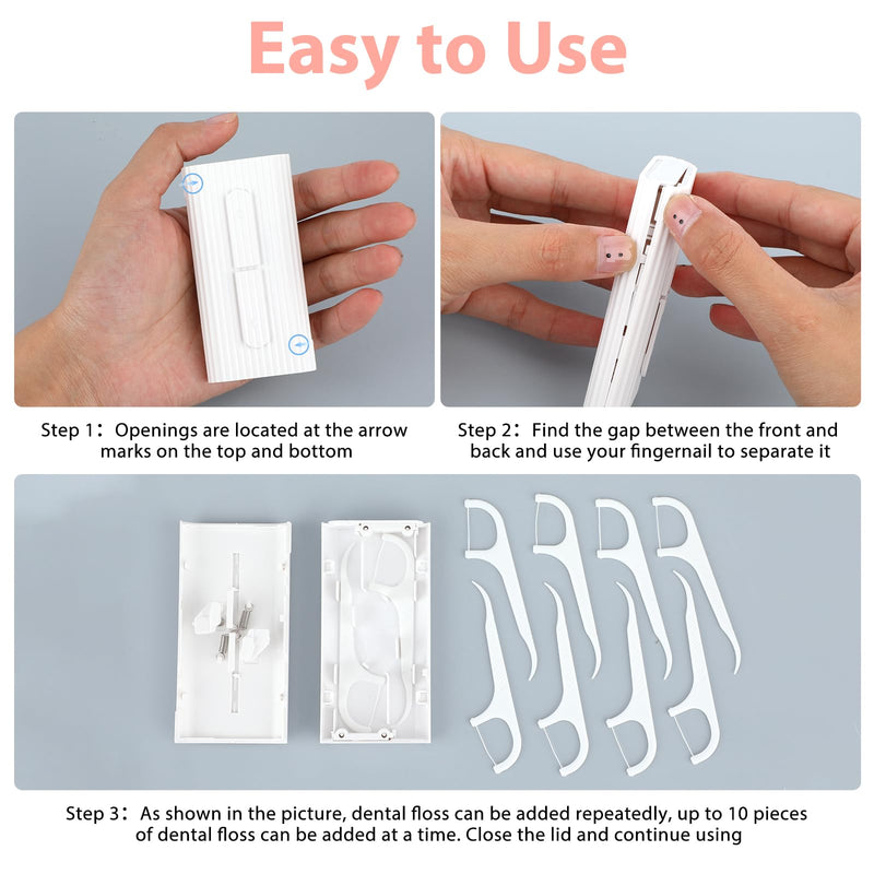 [Australia] - Andibro Portable Dental Floss Boxes, Pack of 2 Dental Floss Case Dental Floss Pick Dispenser Refillable Dental Floss Holder Travel Oral Care Tool for Teeth Cleaning 20 Dental Floss for Adults (White) White 