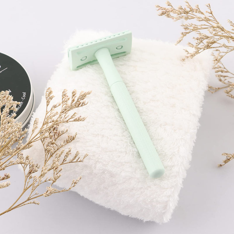 KINGHOOD Safety Razor for Women with 10 Double Edge Razor Blades, Single Blade Razors for Women and Men, Resuable razor, Plastic Free - Green Green a