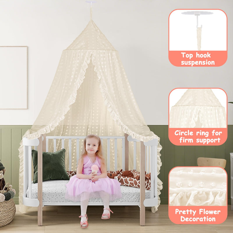 [Australia] - Princess Bed Canopy for Girls - Crib Canopy for Bed - Mosquito Net for Bed, Kids Bed Canopy with Princess Room Decor for Girls Bedroom,Children's Reading Room Decor (Beige) Beige 