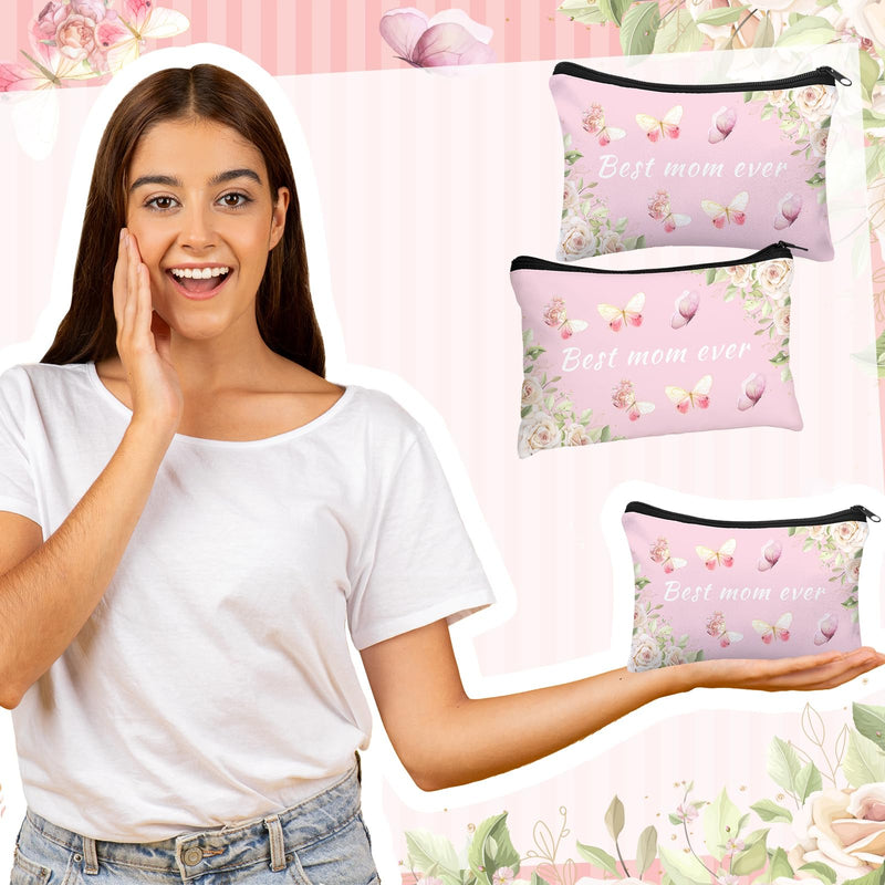 30 Pcs Best Mom Ever Makeup Bags Gifts for Women Bulk Church Gifts for Mama Cosmetic Bags Expecting Mom Essentials Pouch Thank You Mommy Cosmetic Travel Pouch (Flower Butterfly) 30 Flower Butterfly