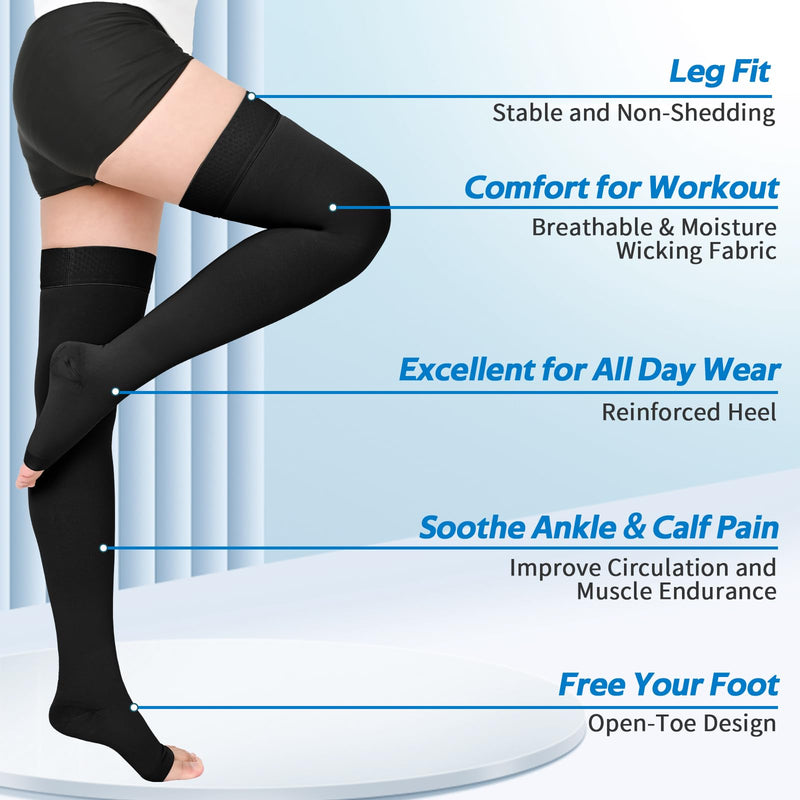 [Australia] - 2Pairs Ktinnead 20-30mmHg Thigh High Compression Stockings for Women, Thigh High Compression Socks, Medical Compression Stockings for Pregnant, Teacher, Doctor, Varicose Veins, Swelling, lymphedema XL Open toe-Beige+Open toe-Black 