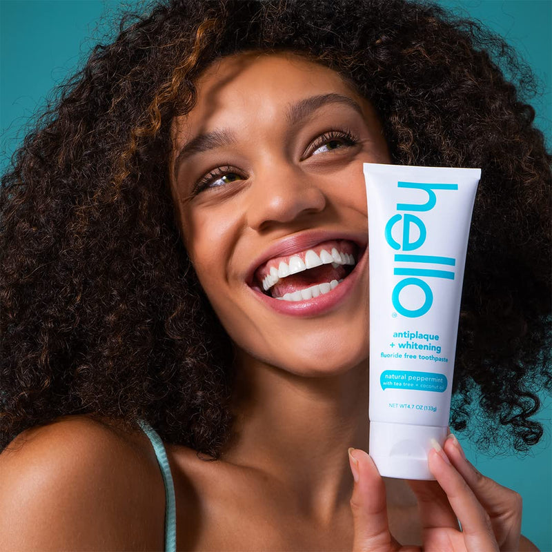 [Australia] - hello Antiplaque and Whitening Fluoride Free Toothpaste, Natural Peppermint Flavor, SLS Free, Gluten Free, Peroxide Free, Vegan, 4.7 Ounce (Pack of 4) 