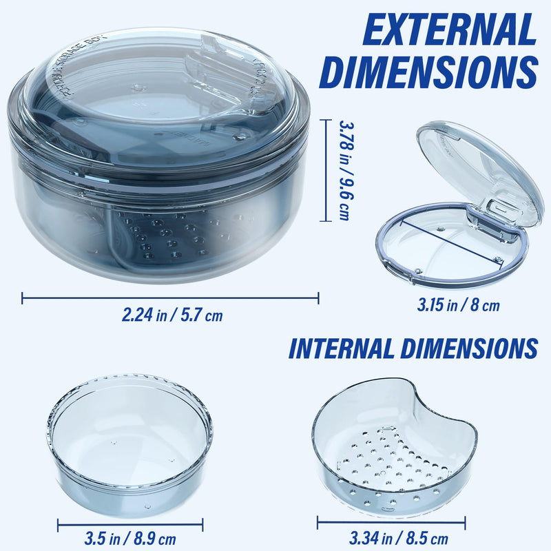 [Australia] - Denture Case Retainer Cleaning Case: 2 in 1 Retainer Case, No-Leak Denture Bath Box Cup, Complete Clean Care for Dentures, Clear Braces, Mouth Guard, Night Guard & Retainers Blue 