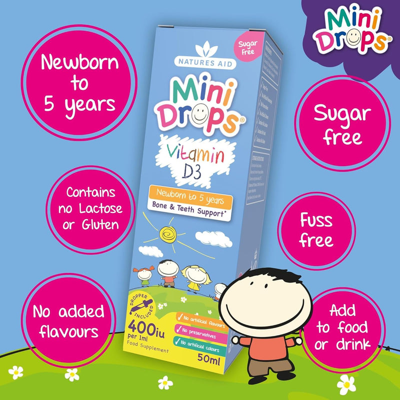 Natures Aid Vitamin D3 Drops, Bone Health, Immune Health, Infants and Children, Sugar Free, 50 ml (Pack of 6)