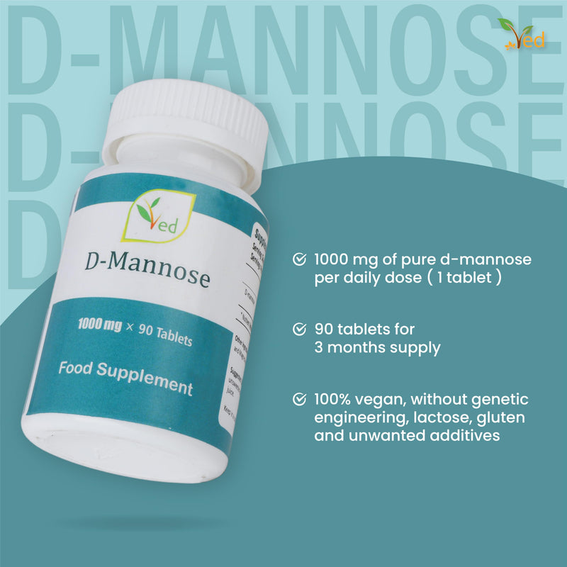 VED D Mannose 1000mg Tablets – Urinary Tract & Bladder Support – 90 Vegan Tablets – Food Supplement for Women & Men