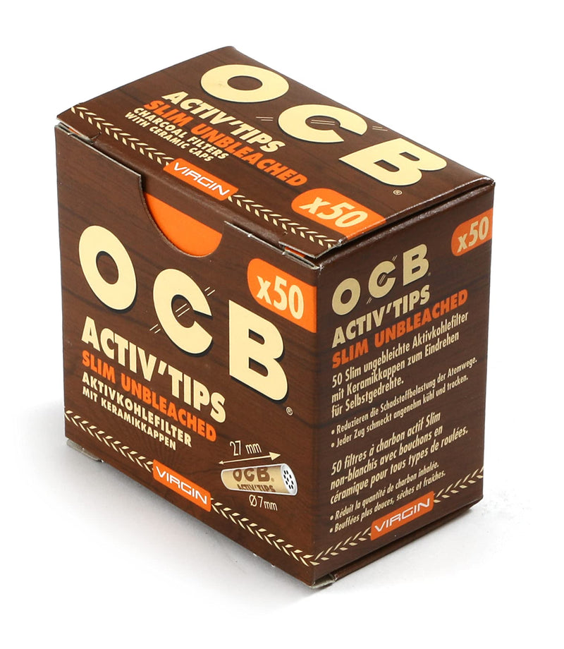 [Australia] - 50 OCB Virgin slim 7mm activated Charcoal filters ACTIV'TIPS with ceramic caps 