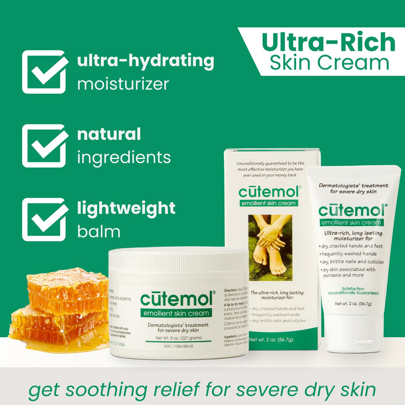 Cutemol Emollient Moisturizing Cream - Serious Moisturizer Lotion Balm for Recovering Dry, Damaged Skin - Hydration for Cracked Hands and Feet, Eczema, Psoriasis, and Raw Skin (2 oz) Emollient Moisturizing Cream - 2oz