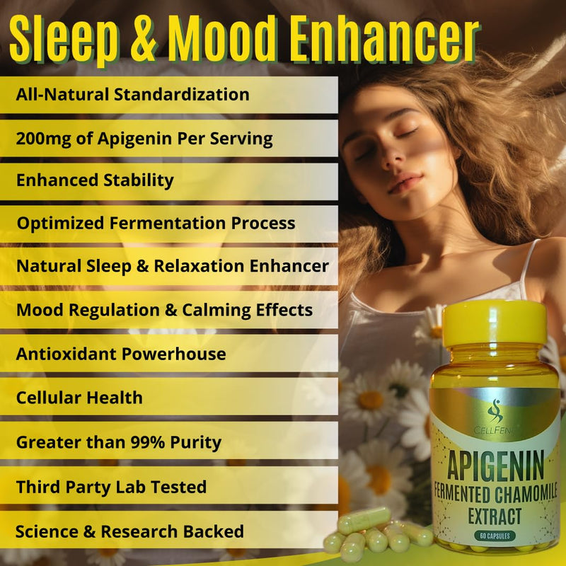 [Australia] - Apigenin | Fermented Chamomile Extract | standardized to 100mg of Apigenin per Capsule | 60 Vegan Capsules (500mg) 