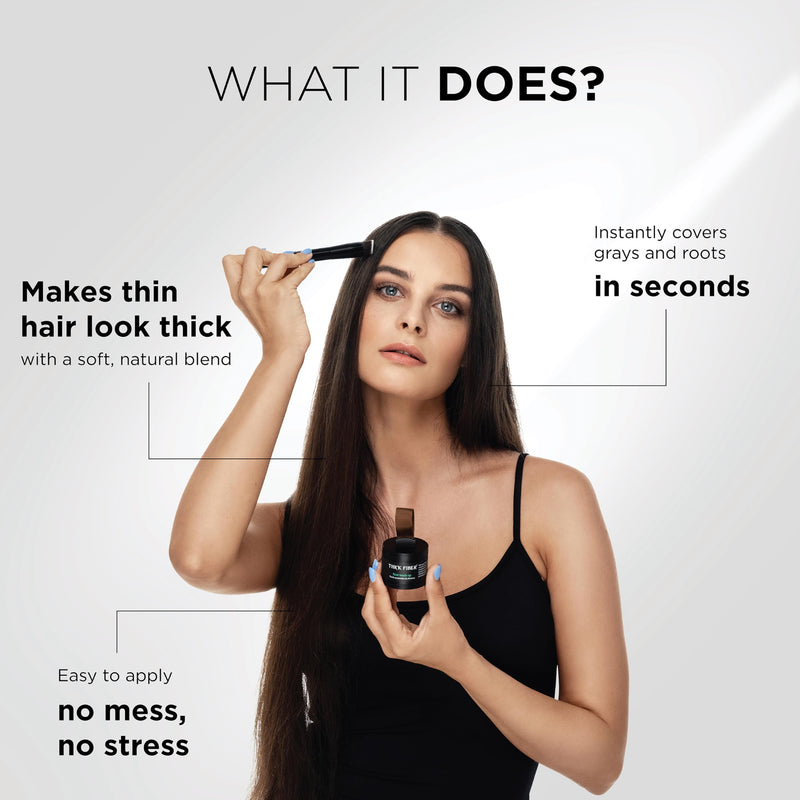 THICK FIBER Root Touch Up Powder - Water & Sweat Resistant Hair Loss Concealer Set for Thinning Hair Women, Includes Brush (Black) Black 0.14 Ounce (Pack of 1)
