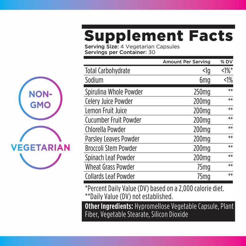 [Australia] - Livingood Daily Greens Capsules (120 Vegetarian Capsules) - Super Greens Supplement with Spirulina, Chlorella, Broccoli, Spinach for Energy, Digestive, & Gut Health - Fruit & Vegetable Supplements Greens Capsule 
