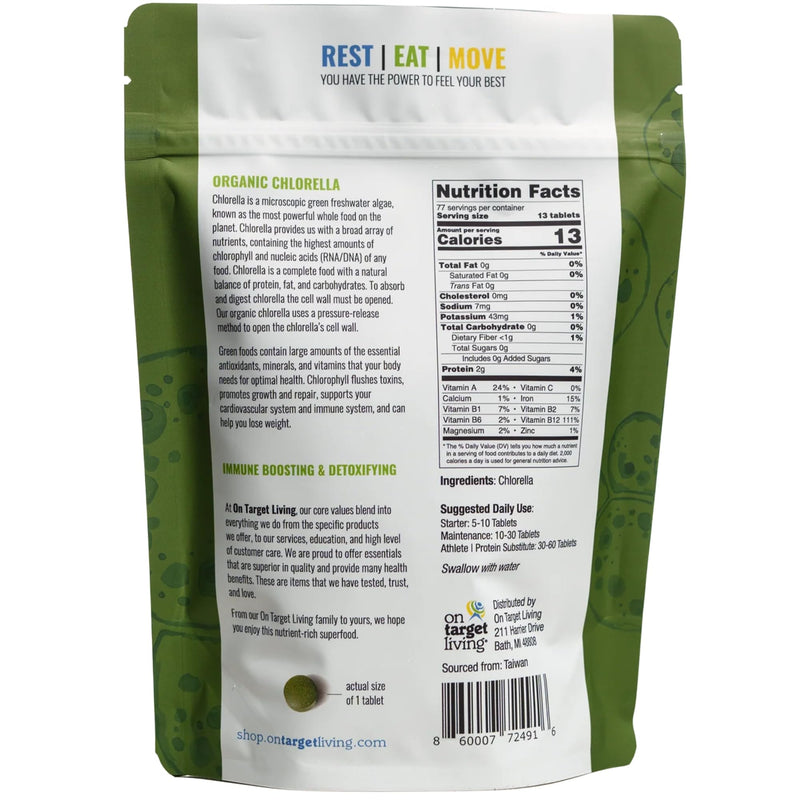 [Australia] - On Target Living Organic Chlorella Tablets | USDA Organic | 1000 Supergreen Tablets | Immune Support | Chlorophyll | Recovery | Athletic Performance | Premium Quality 