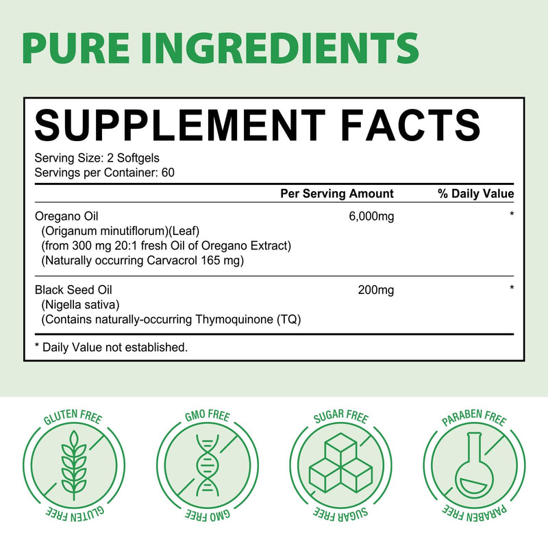[Australia] - Oil of Oregano with Black Seed Oil, (2PACK) Oil of Oregano Capsules Organic 2 in 1 6000mg, Natural Defense Supplement, Non-GMO, Easy to Swallow -120 Count 