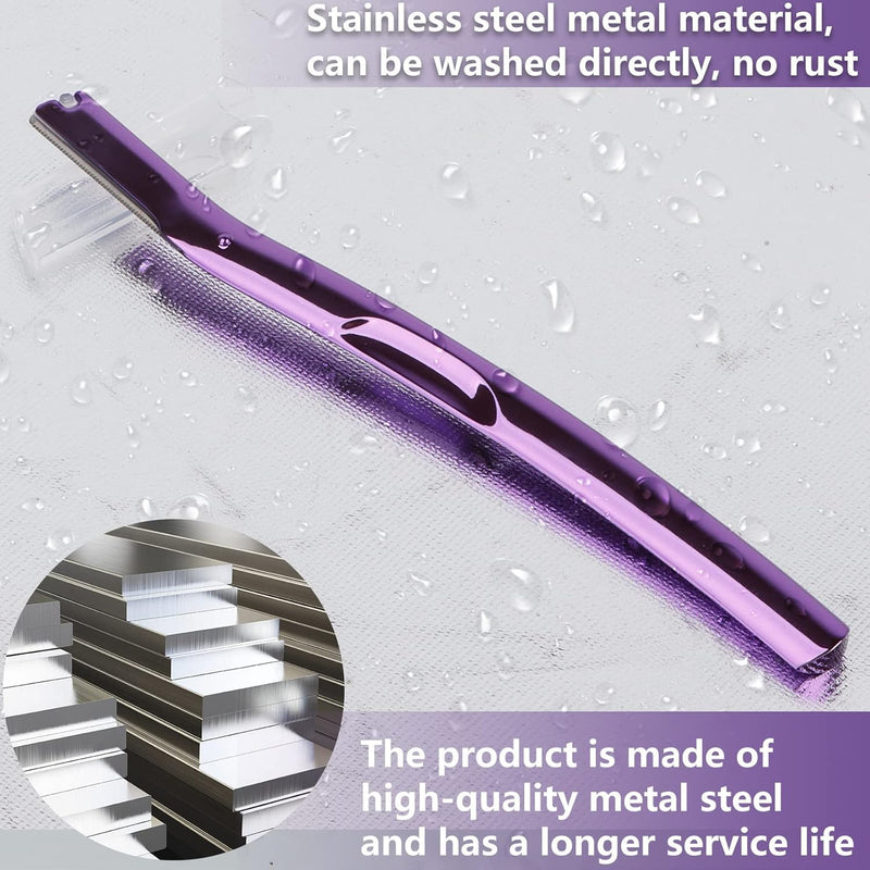 [Australia] - Professional Dermaplaning Tool Set with 20 Replaceable Stainless Steel Blades, Face Exfoliation Razor for Peach Fuzz Removal, Eyebrow Shaping, All Skin Types (Purple) Purple 