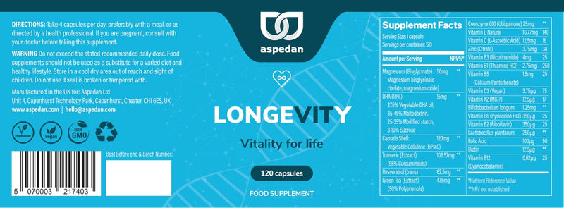 Longevity – Complete Daily Multivitamin with Resveratrol, Omega‑3, CoQ10, Probiotics, Magnesium & Zinc – All‑in‑One Support for Energy, Immunity, Brain & Gut Health