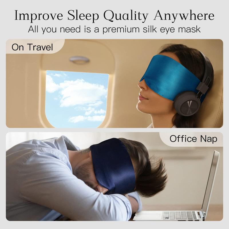[Australia] - 100% Natural Silk Eye Mask for Women Men, Soft Pressureless Cooling Blackout Eye Covers for Sleeping, Large Size Sleep Mask fits All Heads Adjustable, 1PC, Black 
