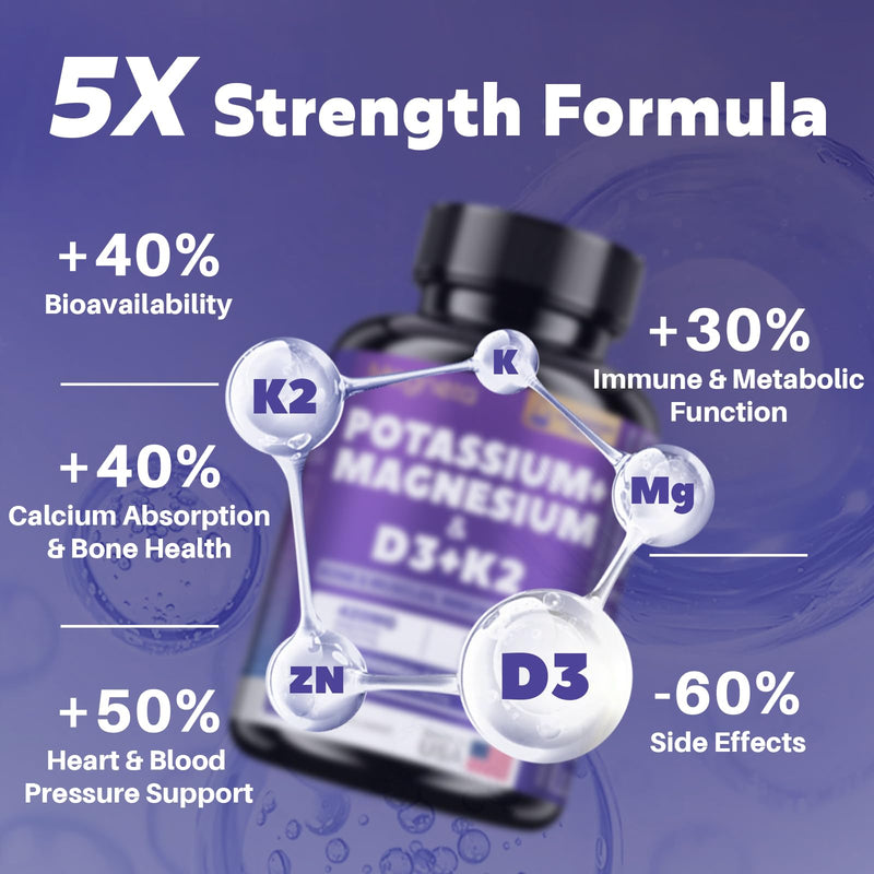 [Australia] - Magnesium Potassium Vitamin D3 K2 10000IU Supplement - Supports Bone, Heart, Immune Health, Mood Balance & Energy for Women & Men - Enhanced Absorption, Non-GMO - 60 Capsules Capsule 