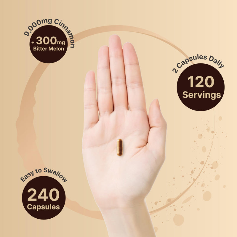 [Australia] - NatureBell Ceylon Cinnamon 9,000mg Per Serving, 240 Capsules | Made with Organic Sri Lanka Ceylon Cinnamon and Organic Bitter Melon, 2 in 1 Support – Non-GMO, No Gluten 