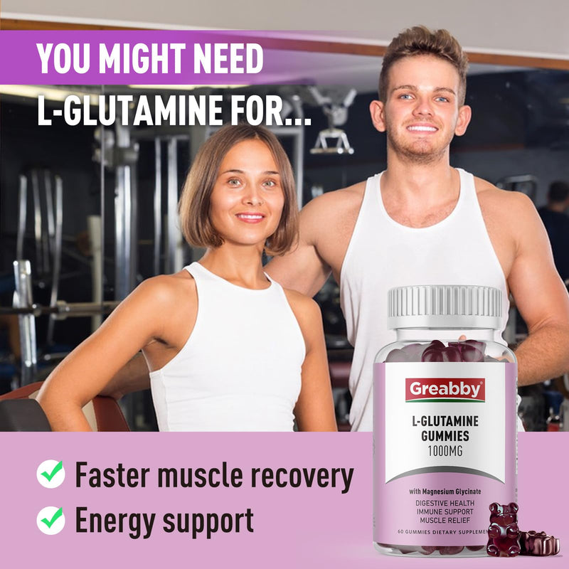 [Australia] - L Glutamine 1000mg Gummies - Muscle Relief & Immune Support, Amino Acid Supplement with Magnesium Glycinate, Vegan & Non-GMO, Gluten Free (60 count) 1 