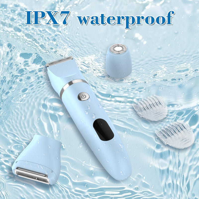 [Australia] - 3-in-1 Electric Razor IPX7 Waterproof Bikini Trimmer Wet & Dry Use Painless Personal Trimmer Groomer for Ladies Face Body Legs Bikini Public Hairs Electric Lady Shaver with Replaceable Heads 