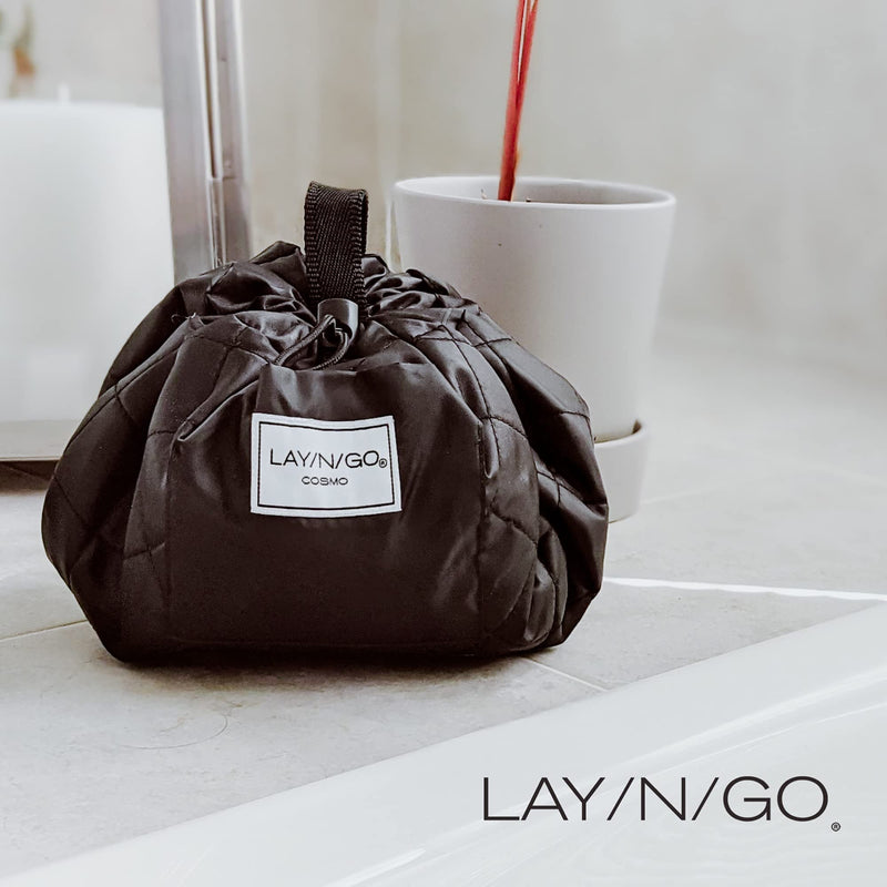 Lay-n-Go Cosmo Drawstring Cosmetic Pouch & Makeup Bag Organizer - Metallic Bundle - Toiletry Bag for Travel, Gifts, and Daily Use, 20 inch, Metallic Silver & Gold