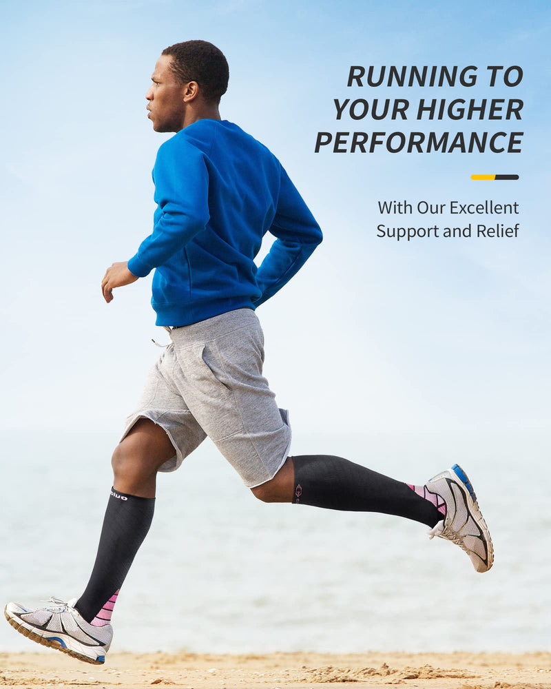 [Australia] - CAMBIVO compression stockings for women and men, 2 pairs, compression socks, support stockings for running, sports, flights, travel, cycling, L-XL, black and pink 