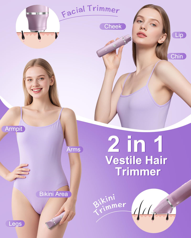 [Australia] - 2 in 1 Electric Razors for Women Personal Groomer Bikini Trimmer for Women Cordless Dry/Wet Use Electric Shaver for Pubic Hair, Armpit, Facail Hair Removal, Waterproof Pearl Purple 
